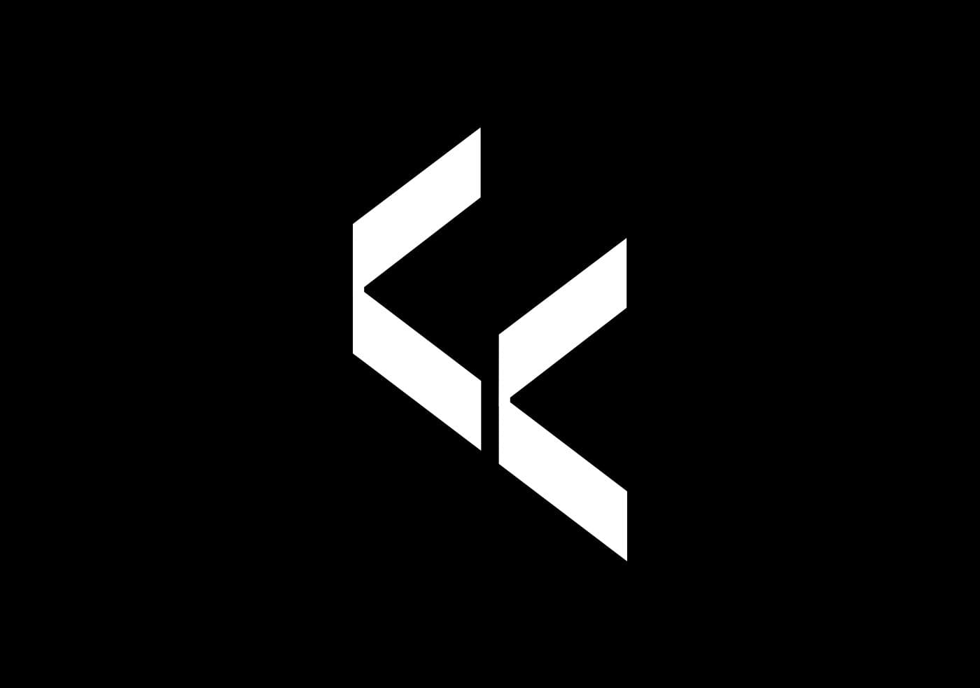 A white mark made of two angled bars, stacked like a pair of arrowheads, on a black ground.