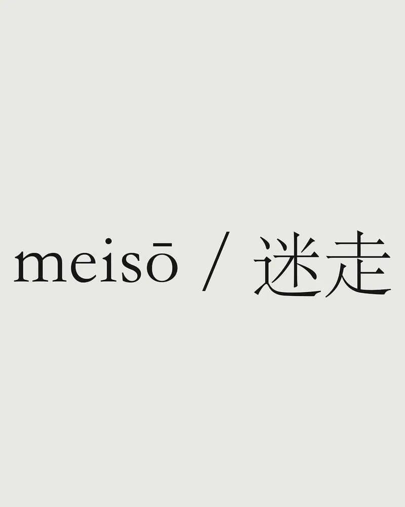 The meisō wordmark in large black serif type on a pale grey field.