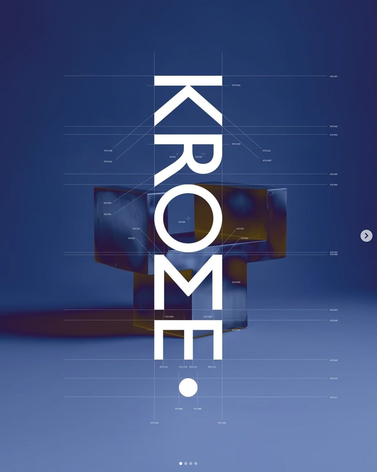 A deep blue field with the word KROME set vertically in white over technical linework.